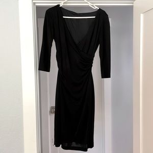 David Meister 3/4 sleeve black deep V dress, size 4